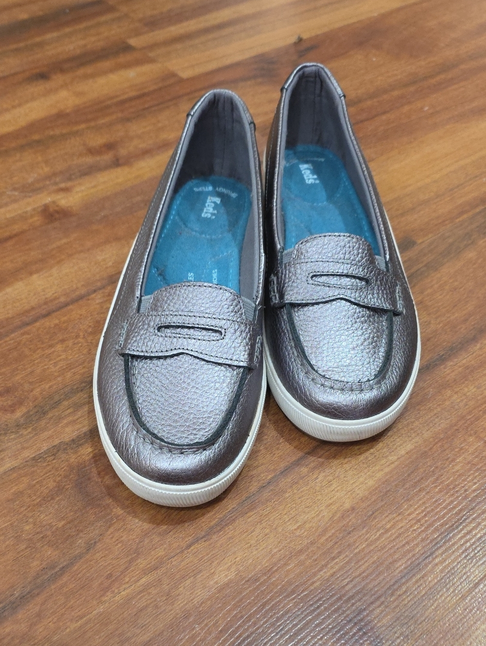 Metallic Silver Ked's Pebbled Leather Slip-On Loafers